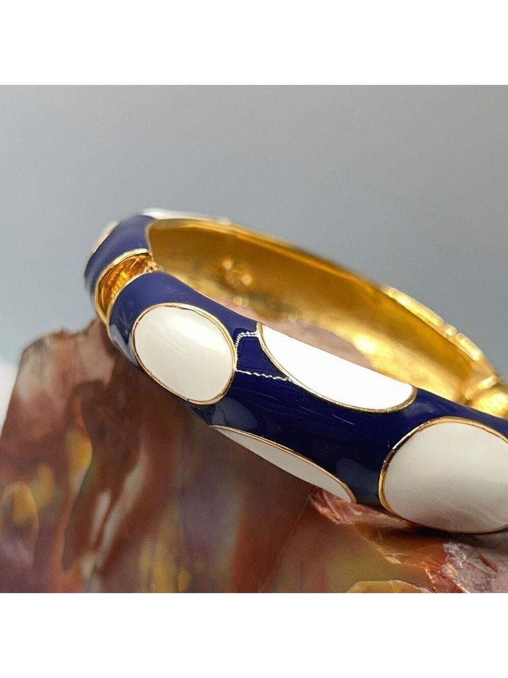 Blue White Enamel Gold Hinged Bangle Kenneth Jay Lane